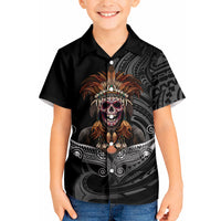 Mokomoko Tribe Eastern Highlands Province Kid Hawaiian Shirt Papua New Guinea Indigenous Pattern LT9 Kid Black - Polynesian Pride