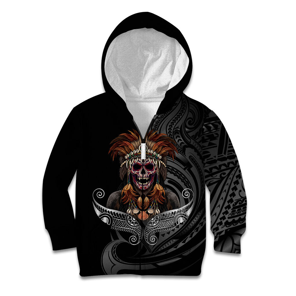 Mokomoko Tribe Eastern Highlands Province Kid Hoodie Papua New Guinea Indigenous Pattern LT9 Zip Hoodie Black - Polynesian Pride