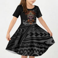 Mokomoko Tribe Eastern Highlands Province Kid Short Sleeve Dress Papua New Guinea Indigenous Pattern LT9 KID Black - Polynesian Pride