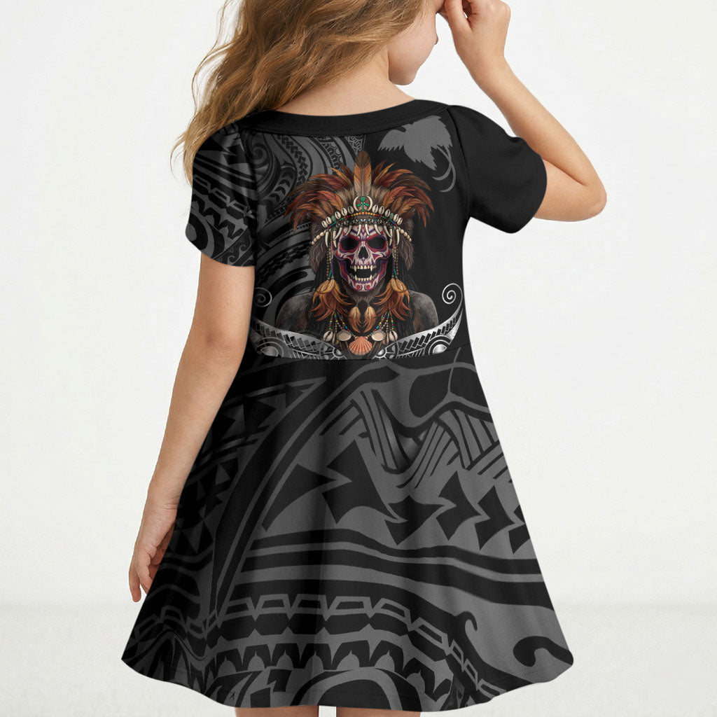 Mokomoko Tribe Eastern Highlands Province Kid Short Sleeve Dress Papua New Guinea Indigenous Pattern LT9 - Polynesian Pride
