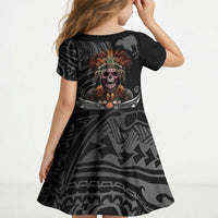 Mokomoko Tribe Eastern Highlands Province Kid Short Sleeve Dress Papua New Guinea Indigenous Pattern LT9 - Polynesian Pride