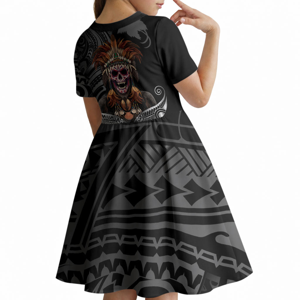Mokomoko Tribe Eastern Highlands Province Kid Short Sleeve Dress Papua New Guinea Indigenous Pattern LT9 - Polynesian Pride