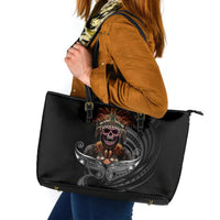 Mokomoko Tribe Eastern Highlands Province Leather Tote Bag Papua New Guinea Indigenous Pattern LT9 Black - Polynesian Pride