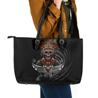 Mokomoko Tribe Eastern Highlands Province Leather Tote Bag Papua New Guinea Indigenous Pattern LT9 - Polynesian Pride