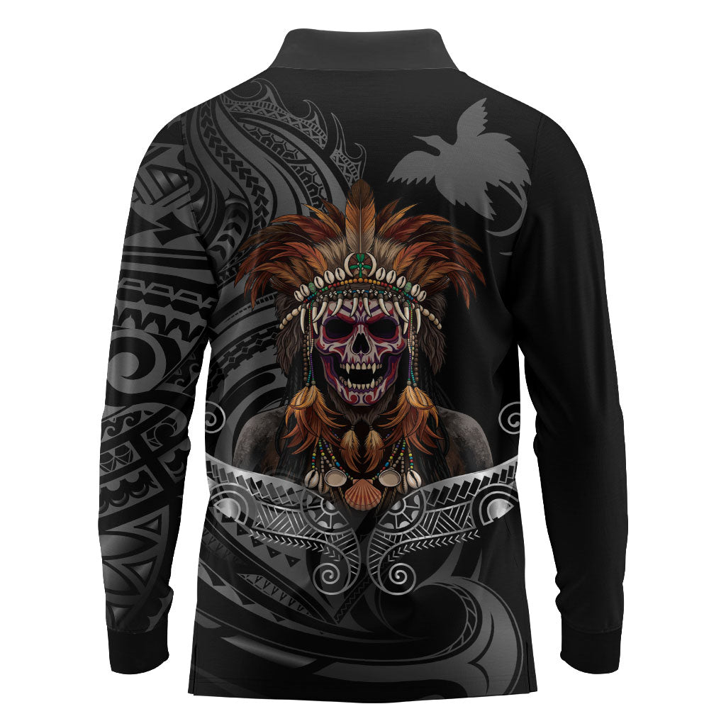Mokomoko Tribe Eastern Highlands Province Long Sleeve Polo Shirt Papua New Guinea Indigenous Pattern LT9 - Polynesian Pride