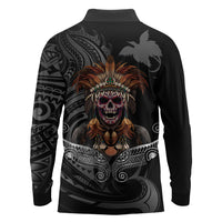 Mokomoko Tribe Eastern Highlands Province Long Sleeve Polo Shirt Papua New Guinea Indigenous Pattern LT9 - Polynesian Pride