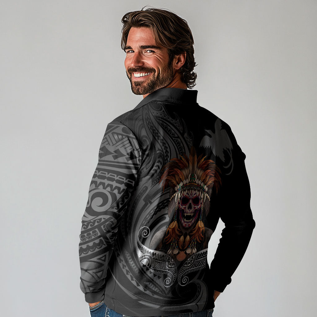 Mokomoko Tribe Eastern Highlands Province Long Sleeve Polo Shirt Papua New Guinea Indigenous Pattern LT9 - Polynesian Pride