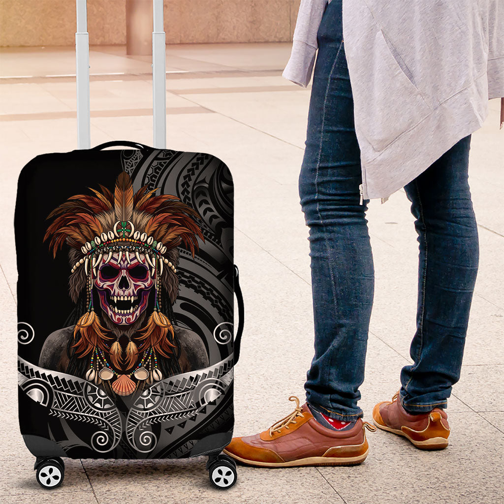 Mokomoko Tribe Eastern Highlands Province Luggage Cover Papua New Guinea Indigenous Pattern LT9 Black - Polynesian Pride