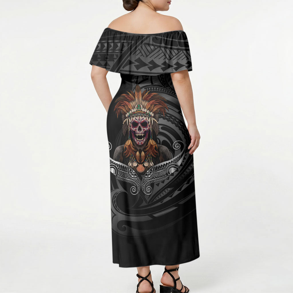 Mokomoko Tribe Eastern Highlands Province Off Shoulder Maxi Dress Papua New Guinea Indigenous Pattern LT9 - Polynesian Pride