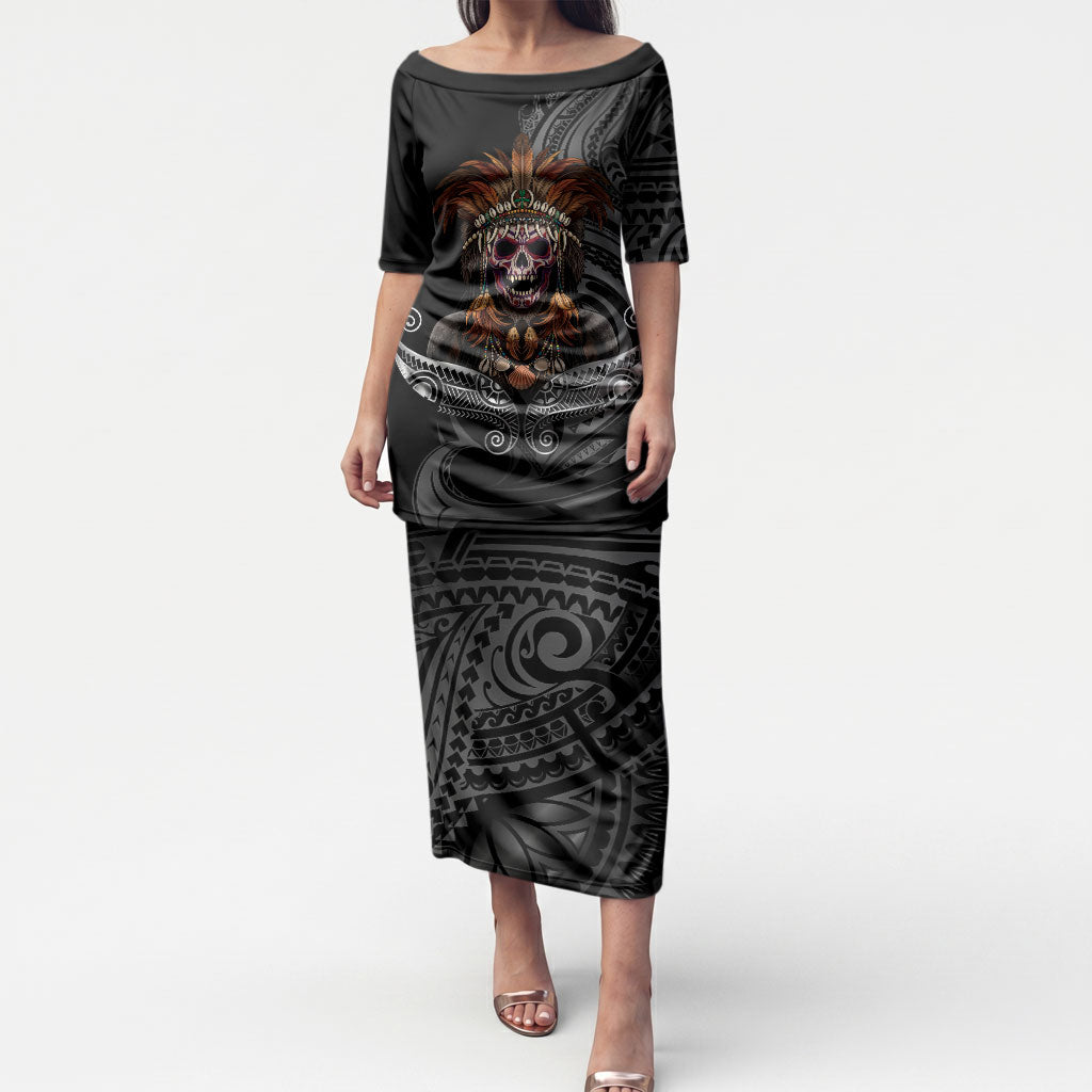 Mokomoko Tribe Eastern Highlands Province Puletasi Papua New Guinea Indigenous Pattern LT9 Long Dress Black - Polynesian Pride