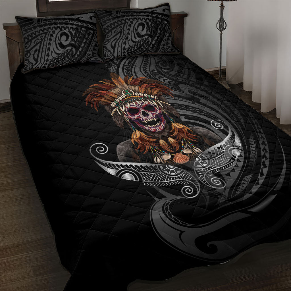 Mokomoko Tribe Eastern Highlands Province Quilt Bed Set Papua New Guinea Indigenous Pattern LT9 Black - Polynesian Pride
