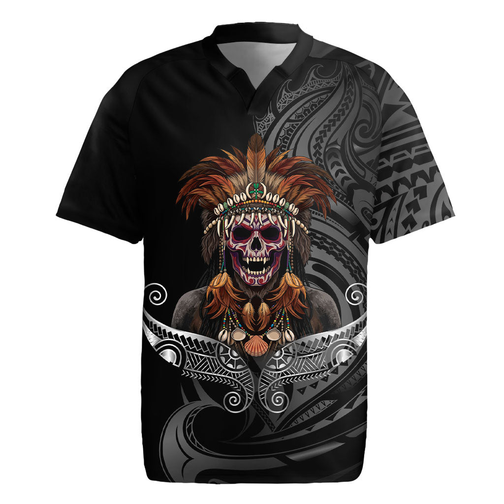 Mokomoko Tribe Eastern Highlands Province Rugby Jersey Papua New Guinea Indigenous Pattern LT9 Black - Polynesian Pride