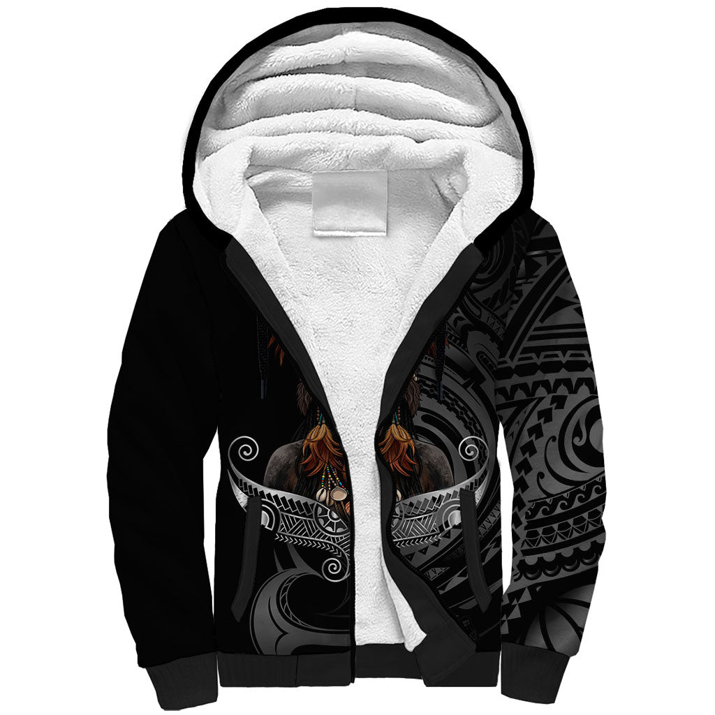 Mokomoko Tribe Eastern Highlands Province Sherpa Hoodie Papua New Guinea Indigenous Pattern LT9 Unisex Black - Polynesian Pride