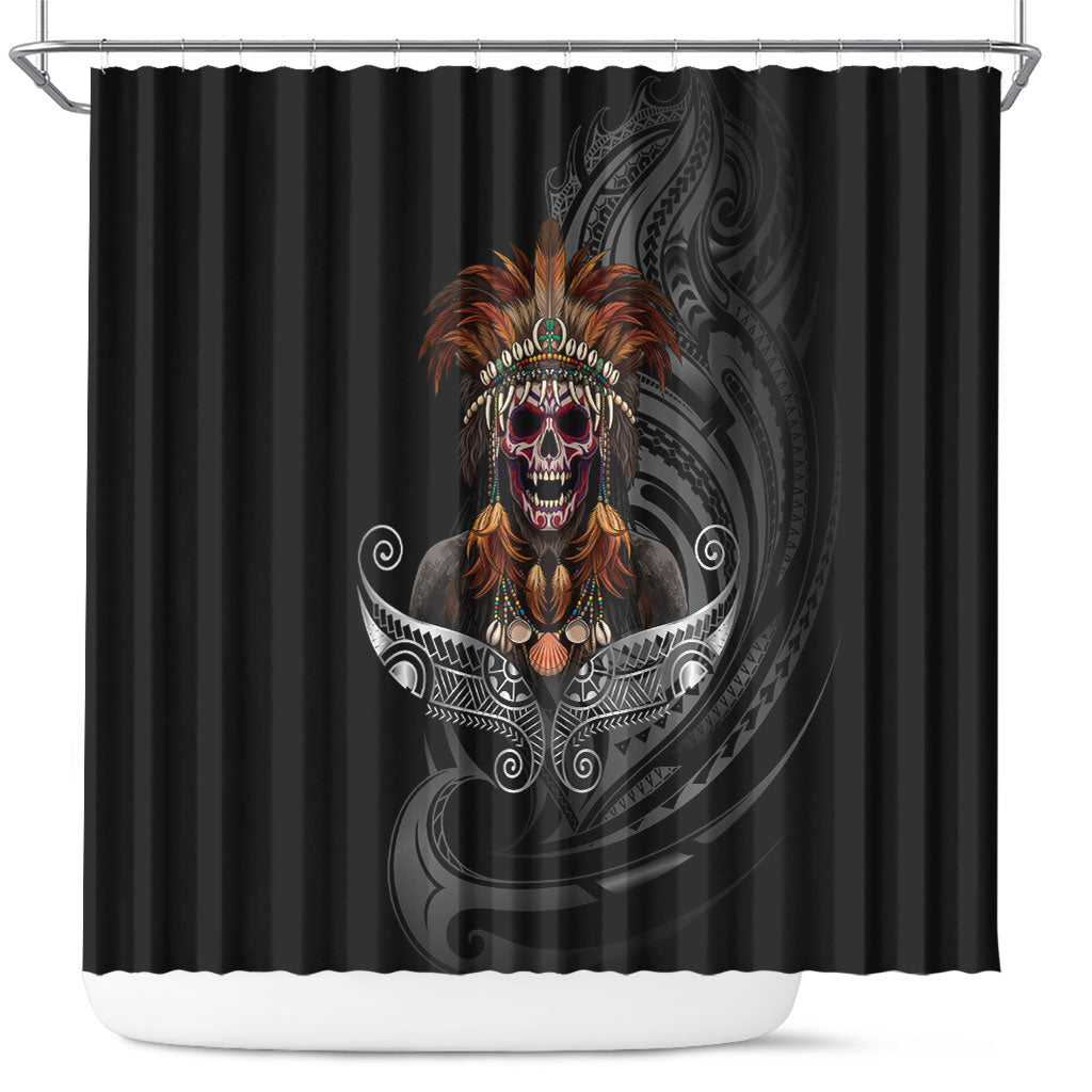 Mokomoko Tribe Eastern Highlands Province Shower Curtain Papua New Guinea Indigenous Pattern LT9 Black - Polynesian Pride