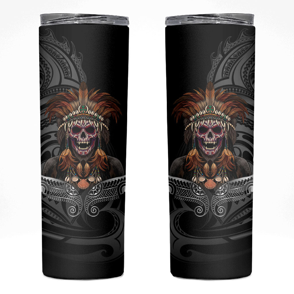 Mokomoko Tribe Eastern Highlands Province Skinny Tumbler Papua New Guinea Indigenous Pattern LT9 Black - Polynesian Pride