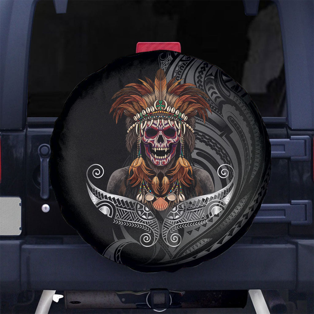 Mokomoko Tribe Eastern Highlands Province Spare Tire Cover Papua New Guinea Indigenous Pattern LT9 No hole Black - Polynesian Pride
