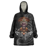 Mokomoko Tribe Eastern Highlands Province Wearable Blanket Hoodie Papua New Guinea Indigenous Pattern LT9 One Size Black - Polynesian Pride