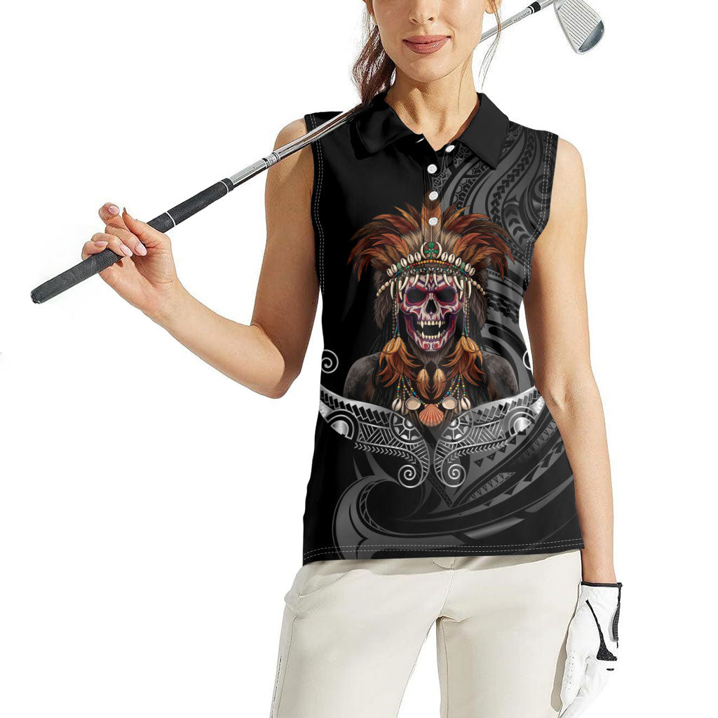 Mokomoko Tribe Eastern Highlands Province Women Sleeveless Polo Shirt Papua New Guinea Indigenous Pattern LT9 - Polynesian Pride