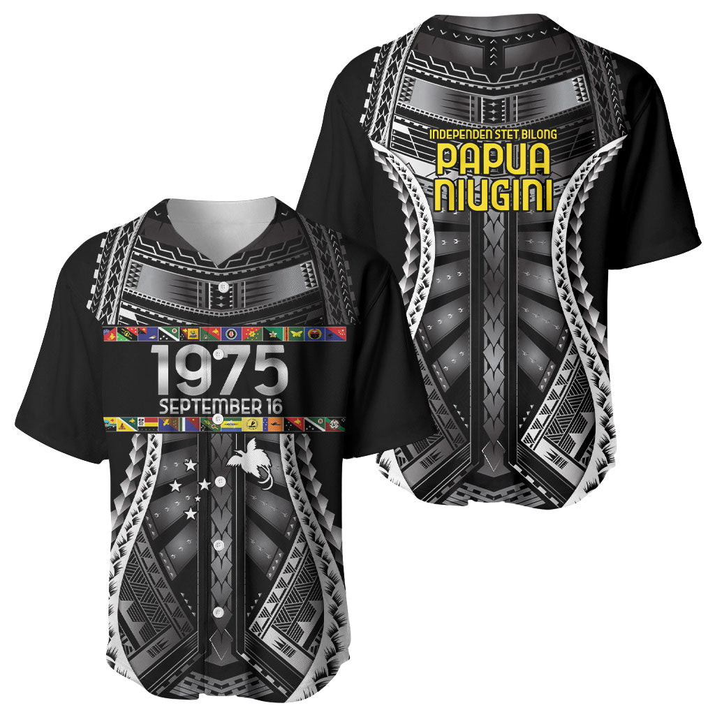 Independen Stet bilong Papua Niugini 1975 Baseball Jersey Black Tribal Papua New Guinea Province Flag LT9 - Polynesian Pride
