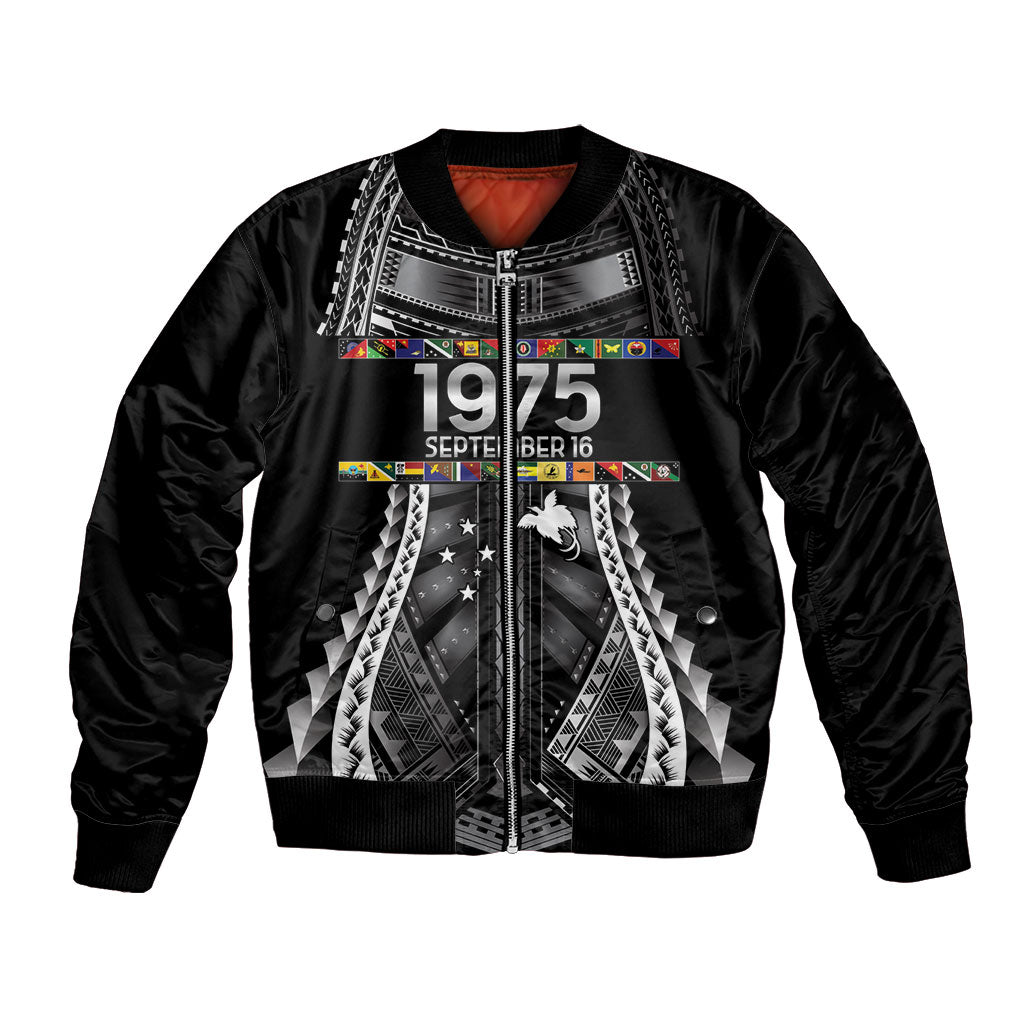 Independen Stet bilong Papua Niugini 1975 Bomber Jacket Black Tribal Papua New Guinea Province Flag LT9 Unisex Black - Polynesian Pride