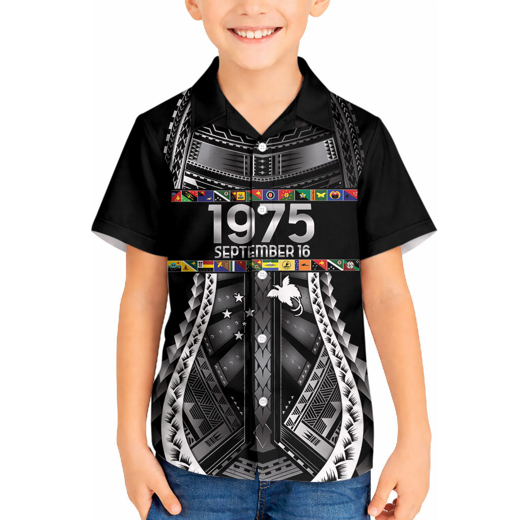 Independen Stet bilong Papua Niugini 1975 Kid Hawaiian Shirt Black Tribal Papua New Guinea Province Flag LT9 Kid Black - Polynesian Pride