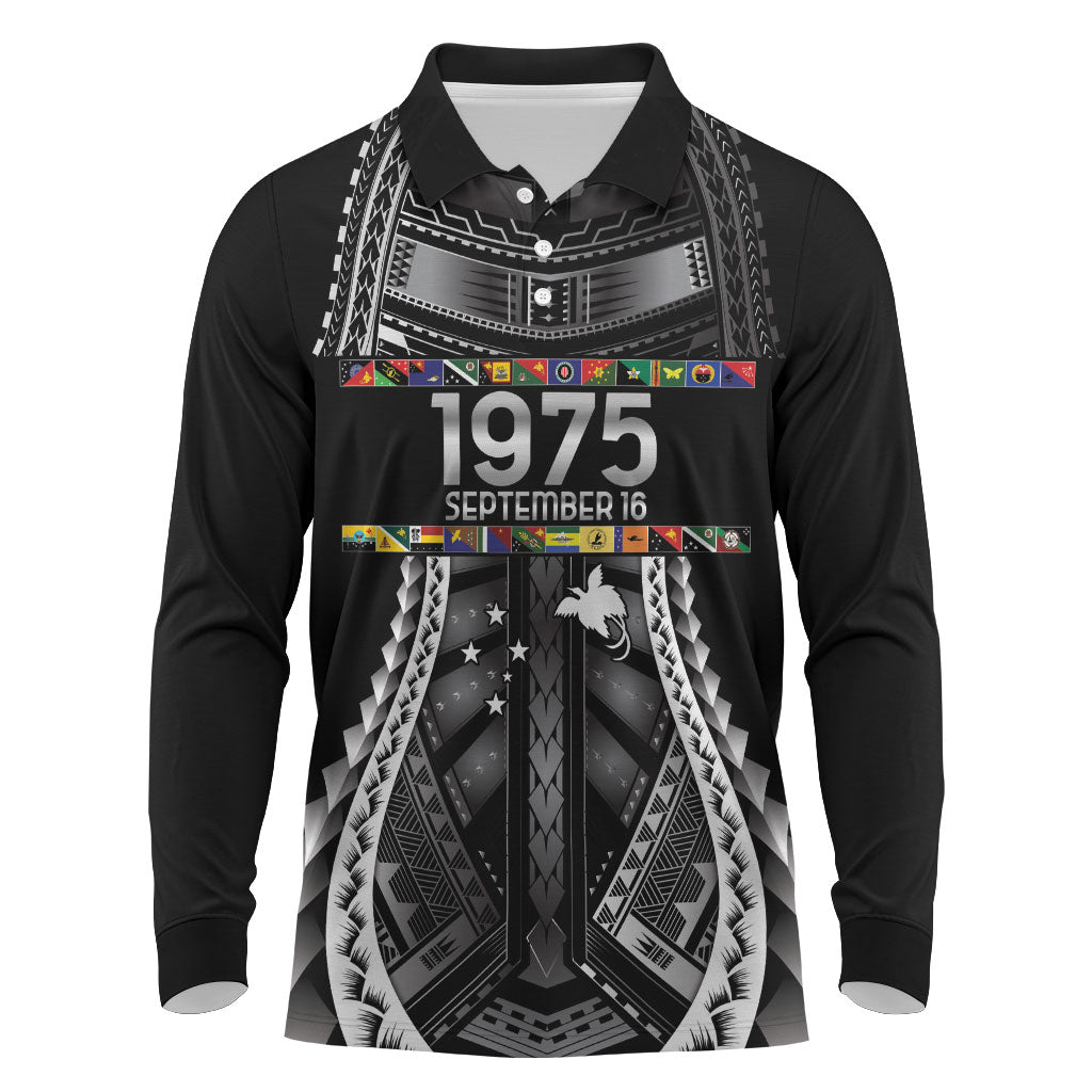 Independen Stet bilong Papua Niugini 1975 Long Sleeve Polo Shirt Black Tribal Papua New Guinea Province Flag LT9 Black - Polynesian Pride