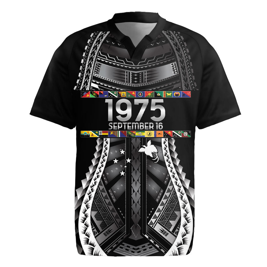 Independen Stet bilong Papua Niugini 1975 Rugby Jersey Black Tribal Papua New Guinea Province Flag LT9 Black - Polynesian Pride