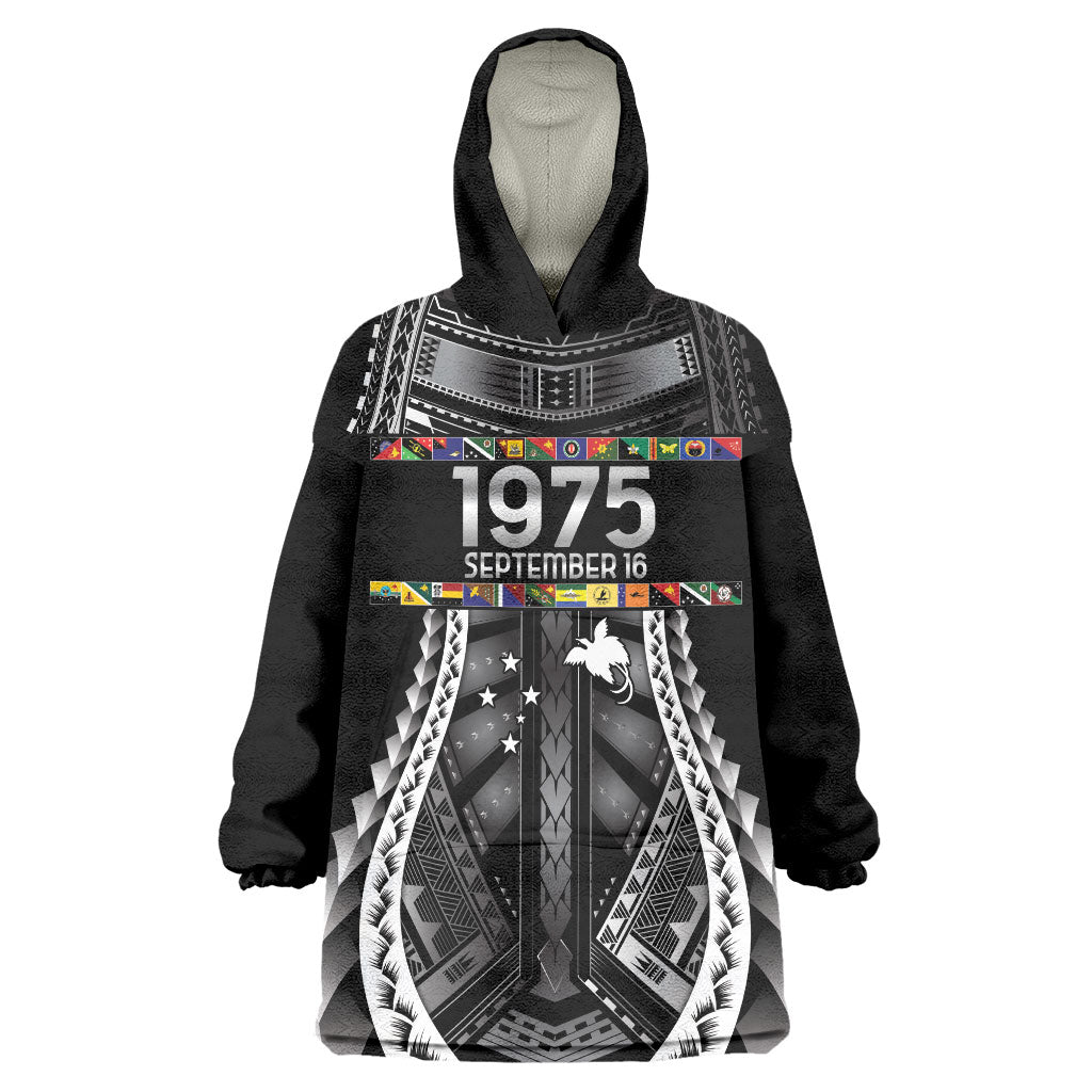 Independen Stet bilong Papua Niugini 1975 Wearable Blanket Hoodie Black Tribal Papua New Guinea Province Flag LT9 One Size Black - Polynesian Pride