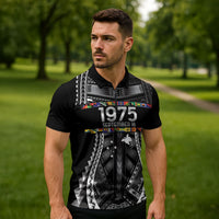 Independen Stet bilong Papua Niugini 1975 Zipper Polo Shirt Black Tribal Papua New Guinea Province Flag LT9 - Polynesian Pride