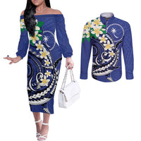 FSM Chuuk State Polynesian Shark Tattoo Personalised Couples Matching Off The Shoulder Long Sleeve Dress and Long Sleeve Button Shirt LT9 Blue - Polynesian Pride