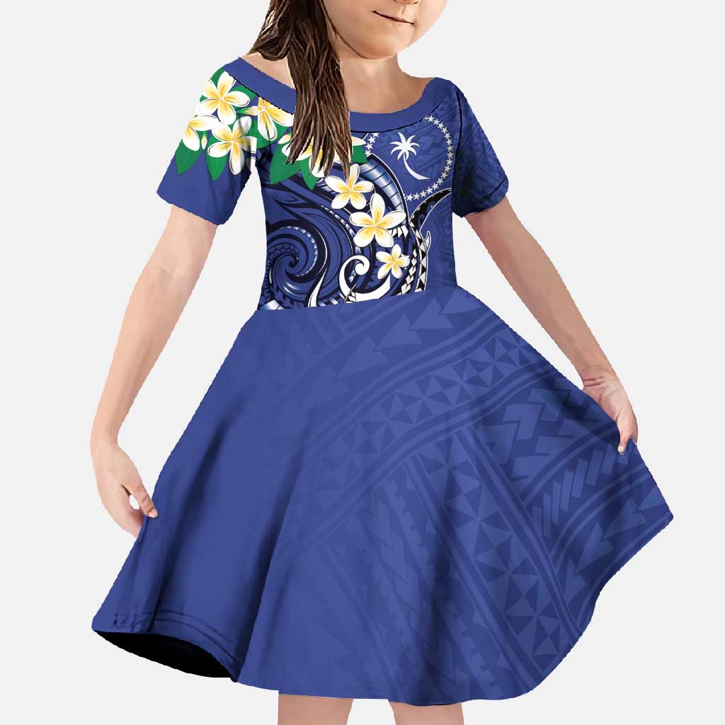 FSM Chuuk State Polynesian Shark Tattoo Personalised Family Matching Mermaid Dress and Hawaiian Shirt LT9 Daughter's Dress Blue - Polynesian Pride