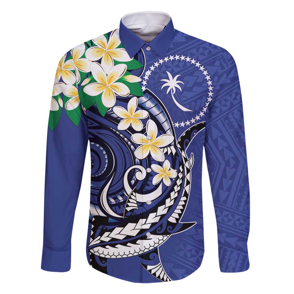 FSM Chuuk State Polynesian Shark Tattoo Personalised Family Matching Off Shoulder Maxi Dress and Hawaiian Shirt LT9 Dad's Shirt - Long Sleeve Blue - Polynesian Pride
