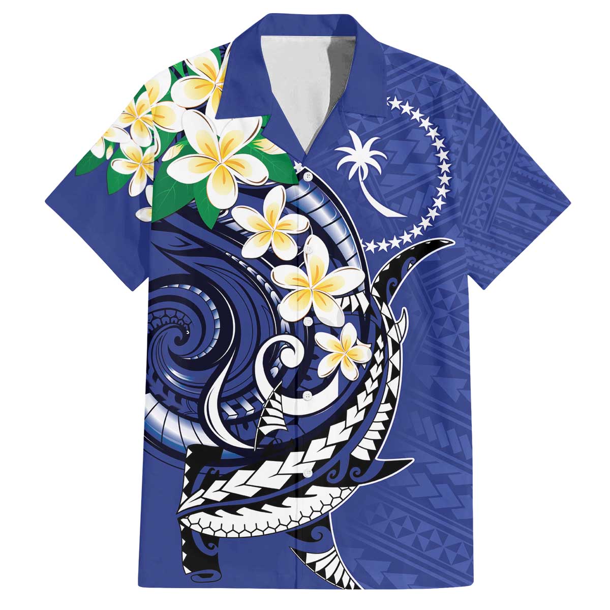 FSM Chuuk State Polynesian Shark Tattoo Personalised Family Matching Off Shoulder Short Dress and Hawaiian Shirt LT9 Dad's Shirt - Short Sleeve Blue - Polynesian Pride