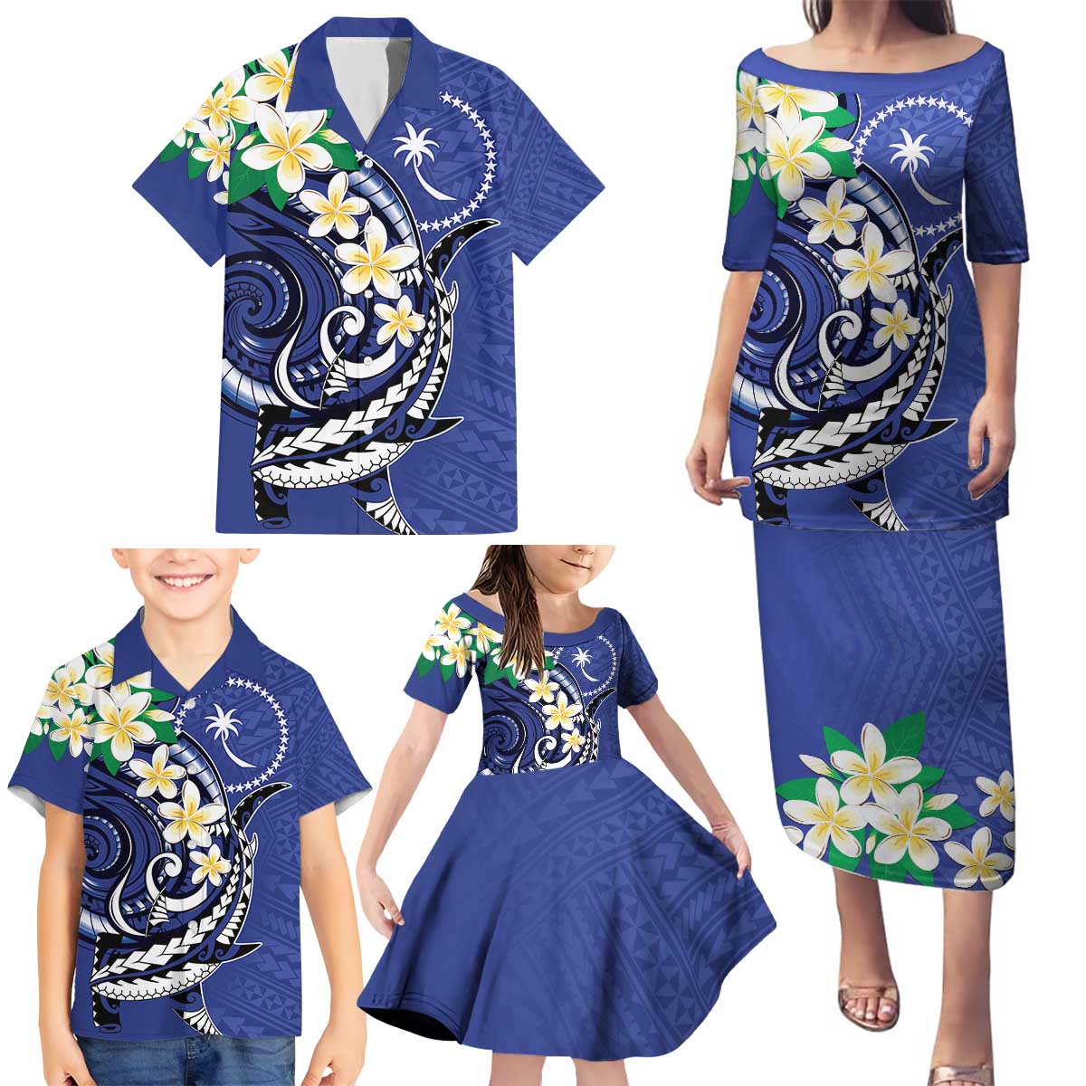 FSM Chuuk State Polynesian Shark Tattoo Personalised Family Matching Puletasi and Hawaiian Shirt LT9 - Polynesian Pride