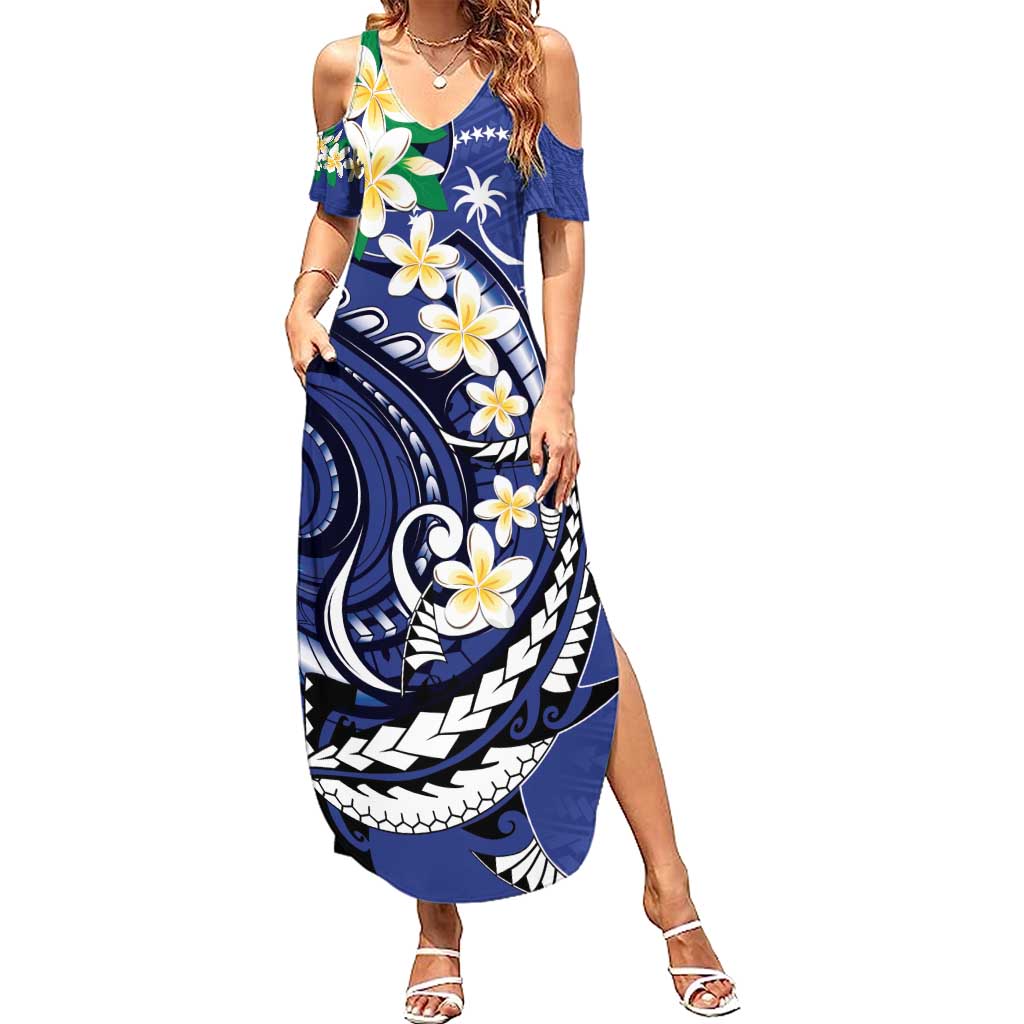 FSM Chuuk State Polynesian Shark Tattoo Personalised Family Matching Summer Maxi Dress and Hawaiian Shirt LT9 Mom's Dress Blue - Polynesian Pride