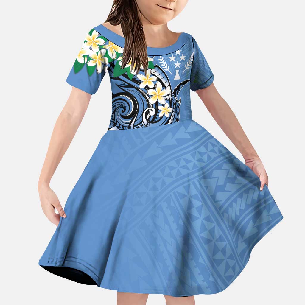 FSM Kosrae Polynesian Shark Tattoo Personalised Family Matching Long Sleeve Bodycon Dress and Hawaiian Shirt LT9 Daughter's Dress Blue - Polynesian Pride