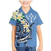 FSM Kosrae Polynesian Shark Tattoo Personalised Family Matching Mermaid Dress and Hawaiian Shirt LT9 Son's Shirt Blue - Polynesian Pride