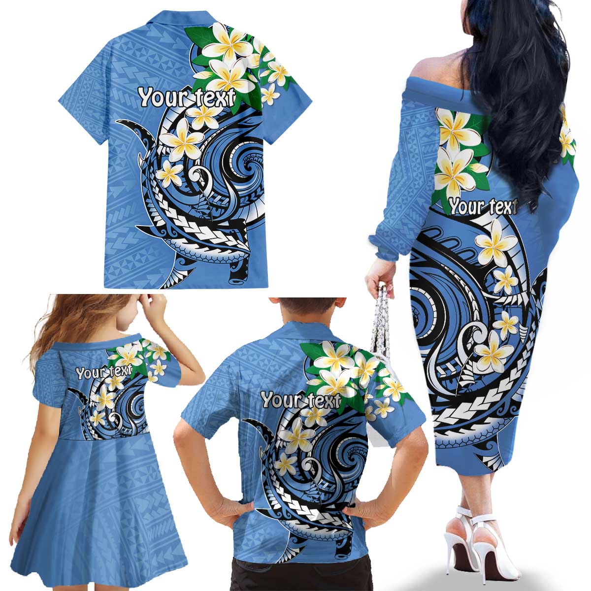 FSM Kosrae Polynesian Shark Tattoo Personalised Family Matching Off The Shoulder Long Sleeve Dress and Hawaiian Shirt LT9 - Polynesian Pride