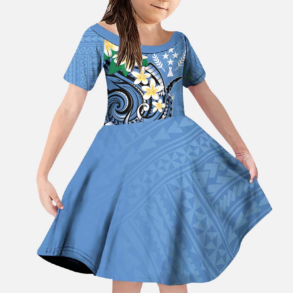 FSM Kosrae Polynesian Shark Tattoo Personalised Family Matching Off Shoulder Maxi Dress and Hawaiian Shirt LT9 Daughter's Dress Blue - Polynesian Pride