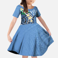 FSM Kosrae Polynesian Shark Tattoo Personalised Family Matching Off Shoulder Maxi Dress and Hawaiian Shirt LT9 Daughter's Dress Blue - Polynesian Pride