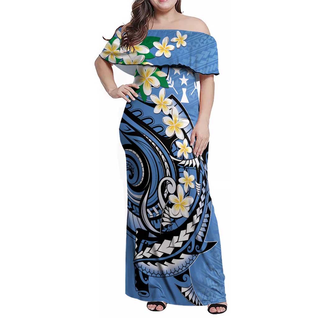FSM Kosrae Polynesian Shark Tattoo Personalised Family Matching Off Shoulder Maxi Dress and Hawaiian Shirt LT9 Mom's Dress Blue - Polynesian Pride