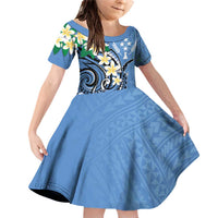 FSM Kosrae Polynesian Shark Tattoo Personalised Family Matching Off Shoulder Short Dress and Hawaiian Shirt LT9 Daughter's Dress Blue - Polynesian Pride