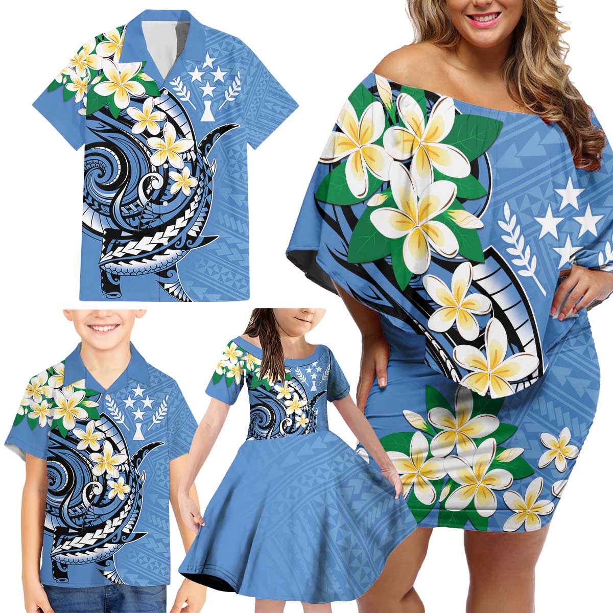 FSM Kosrae Polynesian Shark Tattoo Personalised Family Matching Off Shoulder Short Dress and Hawaiian Shirt LT9 - Polynesian Pride