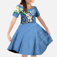 FSM Kosrae Polynesian Shark Tattoo Personalised Family Matching Puletasi and Hawaiian Shirt LT9 Daughter's Dress Blue - Polynesian Pride