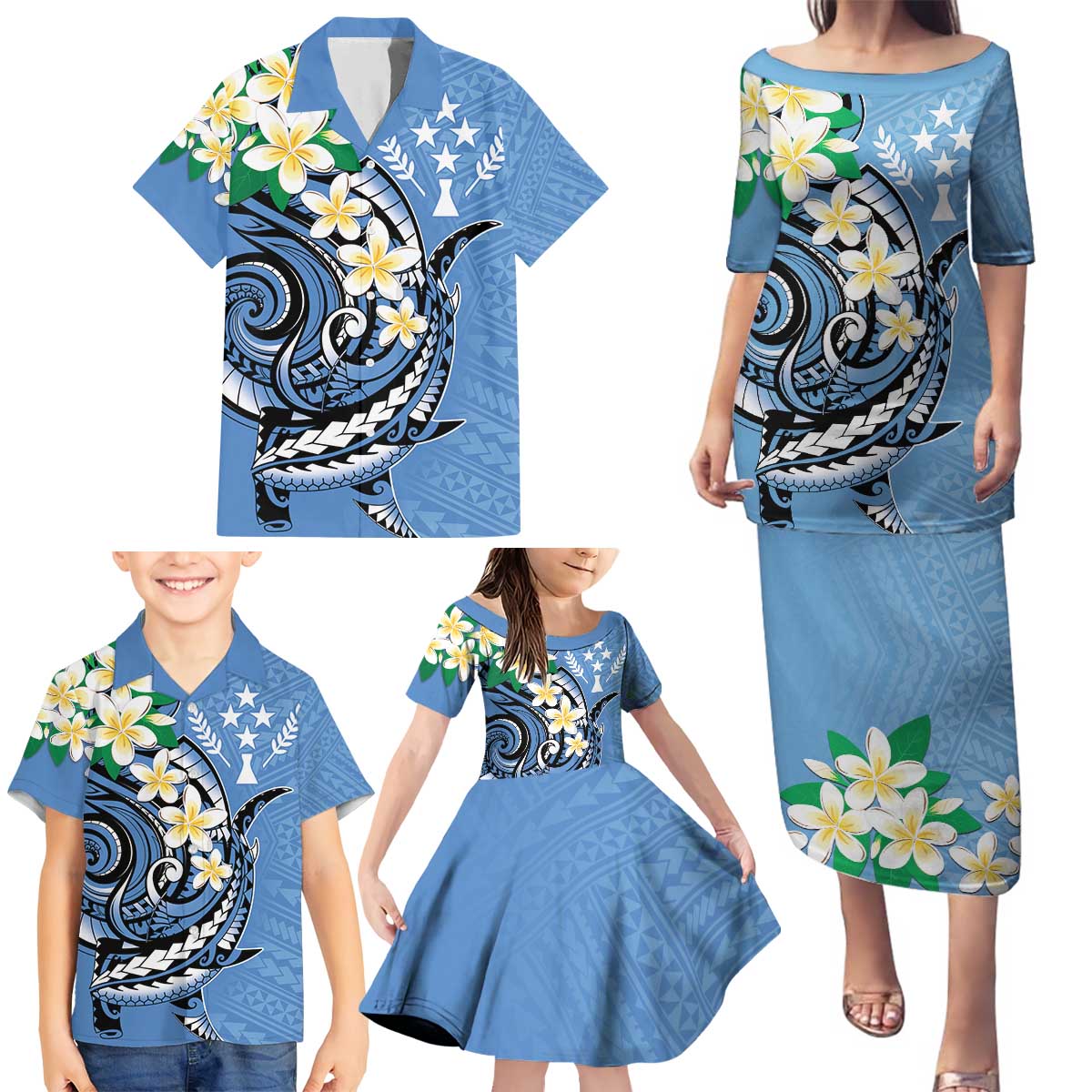 FSM Kosrae Polynesian Shark Tattoo Personalised Family Matching Puletasi and Hawaiian Shirt LT9 - Polynesian Pride