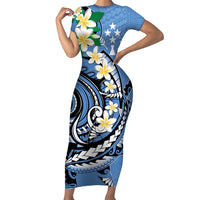 FSM Kosrae Polynesian Shark Tattoo Personalised Family Matching Short Sleeve Bodycon Dress and Hawaiian Shirt LT9 Mom's Dress Blue - Polynesian Pride