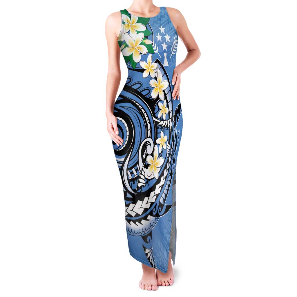 FSM Kosrae Polynesian Shark Tattoo Personalised Family Matching Tank Maxi Dress and Hawaiian Shirt LT9 Mom's Dress Blue - Polynesian Pride