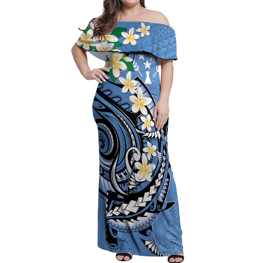FSM Kosrae Polynesian Shark Tattoo Personalised Off Shoulder Maxi Dress LT9 Women Blue - Polynesian Pride