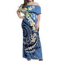 FSM Kosrae Polynesian Shark Tattoo Personalised Off Shoulder Maxi Dress LT9 Women Blue - Polynesian Pride