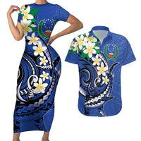 FSM Pohnpei Polynesian Shark Tattoo Personalised Couples Matching Short Sleeve Bodycon Dress and Hawaiian Shirt LT9 Blue - Polynesian Pride